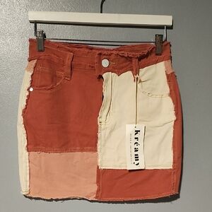 Kreamy Patchwork Mini Skirt in Red and Cream